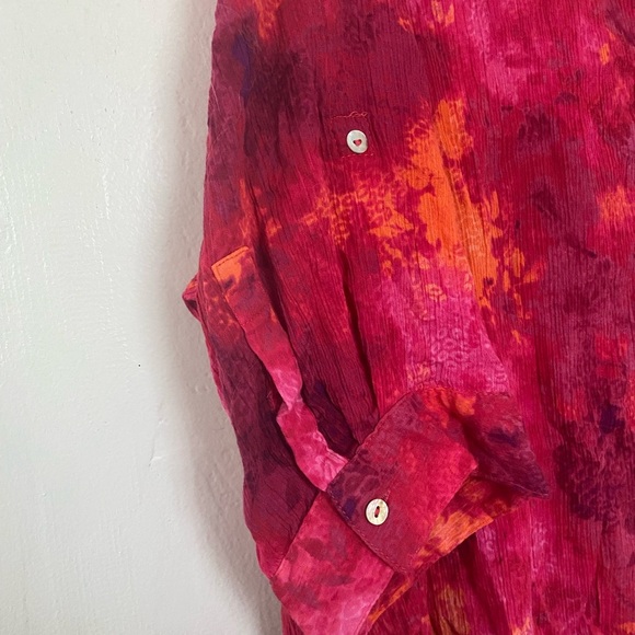 Catherine’s Red Pink Watercolor Button Down Shirt Women’s Plus Size 3X Petite - Picture 9 of 11